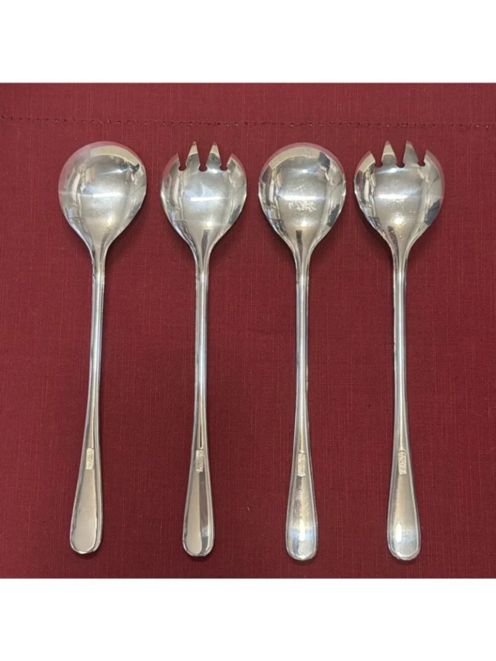Vintage Italian Silverplate Salad Servers 2 Spoon Fork Sets 4 Pieces 9